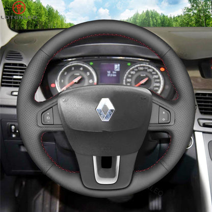 LQTENLEO Black Genuine Leather Hand-stitched Car Steering Wheel Cover for Renault Laguna Latitude Samsung SM5