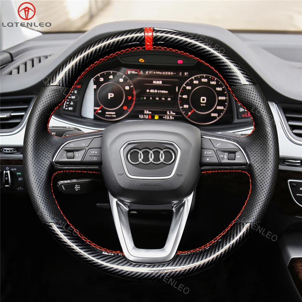 LQTENLEO Hand-stitched Car Steering Wheel Cover for Audi A3 2022 A4 Allroad 2017-2021 A4 A5 2021-2022 Q3 Q5 Q7 Q8 2019-2022 RS 5 RS Q8 2020-2022 S3 S4 S5 2021-2022 SQ5 2018-2022 SQ7 2020-2022 - LQTENLEO Official Store