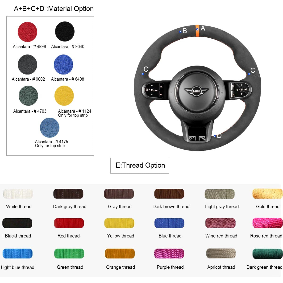 LQTENLEO Alcantara Leather Suede Hand-stitched Car Steering Wheel Cover for Mini Clubman Convertible Countryman Hardtop 2022-2023