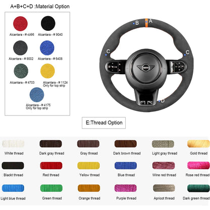 LQTENLEO Alcantara Leather Suede Hand-stitched Car Steering Wheel Cover for Mini Clubman Convertible Countryman Hardtop 2022-2023