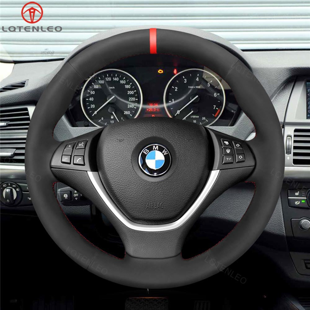 LQTENLEO Alcantara Leather Suede Hand-stitched Car Steering Wheel Cover for BMW X5 E70 2006-2013 X6 E71 2008-2014 / E72 (ActiveHybrid X6) 2009-2010