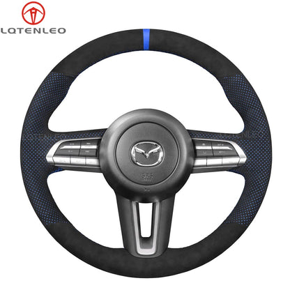 LQTENLEO Alcantara Carbon Fiber Genuine Leather Suede Hand-stitched Car Steering Wheel Cover for Mazda CX-30 CX30 2019-2020 Mazda 3 Axela 2019-2020