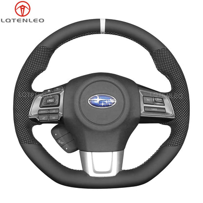 LQTENLEO Alcantara Carbon Fiber Leather Suede Hand-stitched Car Steering Wheel Cover for Subaru WRX (STI) Levorg 2015-2019