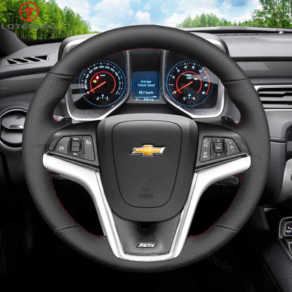 LQTENLEO Black Leather Suede No-slip Hand-stitched Car Steering Wheel Cover for Chevrolet Camaro