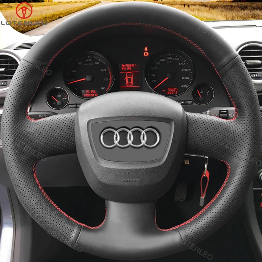 LQTENLEO Leather Suede Hand-stitched Car Steering Wheel Cover for Audi A3 (8P) Sportback A4 (B7) Avant A6 (C6) S4 Seat Exeo 2009-2012 - LQTENLEO Official Store