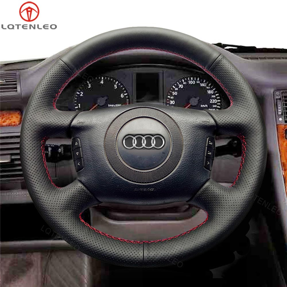 LQTENLEO Black Leather Suede Hand-stitched Car Steering Wheel Cover for Audi A4 2002-2005 / A6 1999-2004 / A8 A8 L 1998-2001 / Allroad 2001-2005 / S4 2004-2006