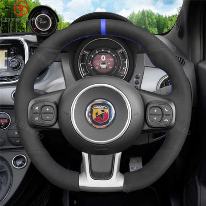 LQTENLEO Black Leather Suede Hand-stitched Car Steering Wheel Cover for Abarth 595(C) 695(C) Fiat 500 Abarth 595 693 - LQTENLEO Official Store