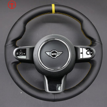 LQTENLEO Alcantara Leather Suede Hand-stitched Car Steering Wheel Cover for Mini Clubman Convertible Countryman Hardtop 2022-2023