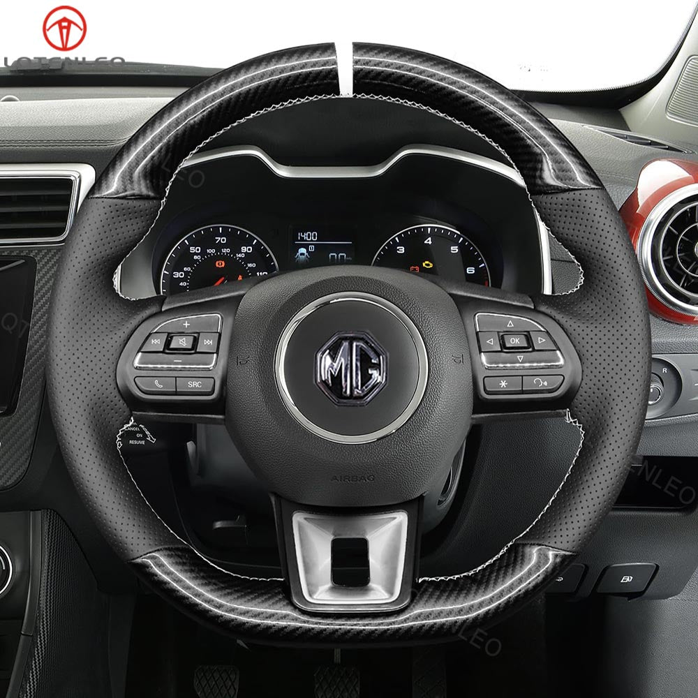 LQTENLEO Alcantara Carbon Fiber Leather Suede Hand-stitched Car Steering Wheel Cover for MG ZS EV HS MG3 MG5 MG6 EZS 2018-2023