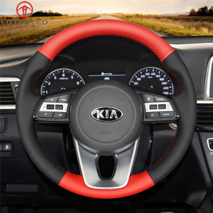 LQTENLEO Black Leather Suede Hand-stitched Car Steering Wheel Cover for Kia K5 Optima 2019 Cee'd Ceed 2019 Forte 2019 Cerato (AU) 2018-2019