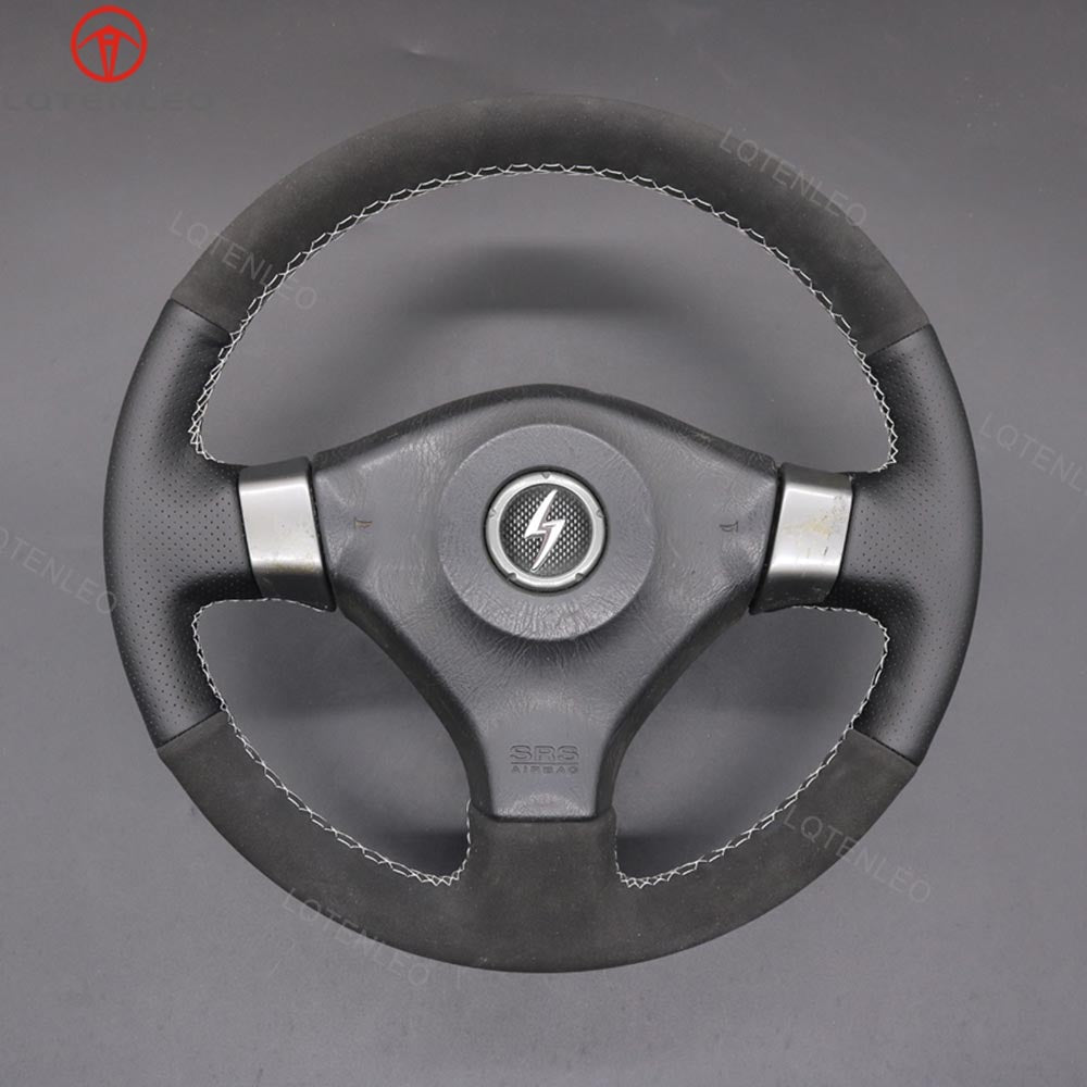 LQTENLEO Black Genuine Leather Suede Hand-stitched Car Steering Wheel Cover for Nissan 200SX S15 2001-2002 / Silvia 1999-2000 / Skyline R34 GTR GT-R 1998-2001