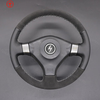 LQTENLEO Black Genuine Leather Suede Hand-stitched Car Steering Wheel Cover for Nissan 200SX S15 2001-2002 / Silvia 1999-2000 / Skyline R34 GTR GT-R 1998-2001