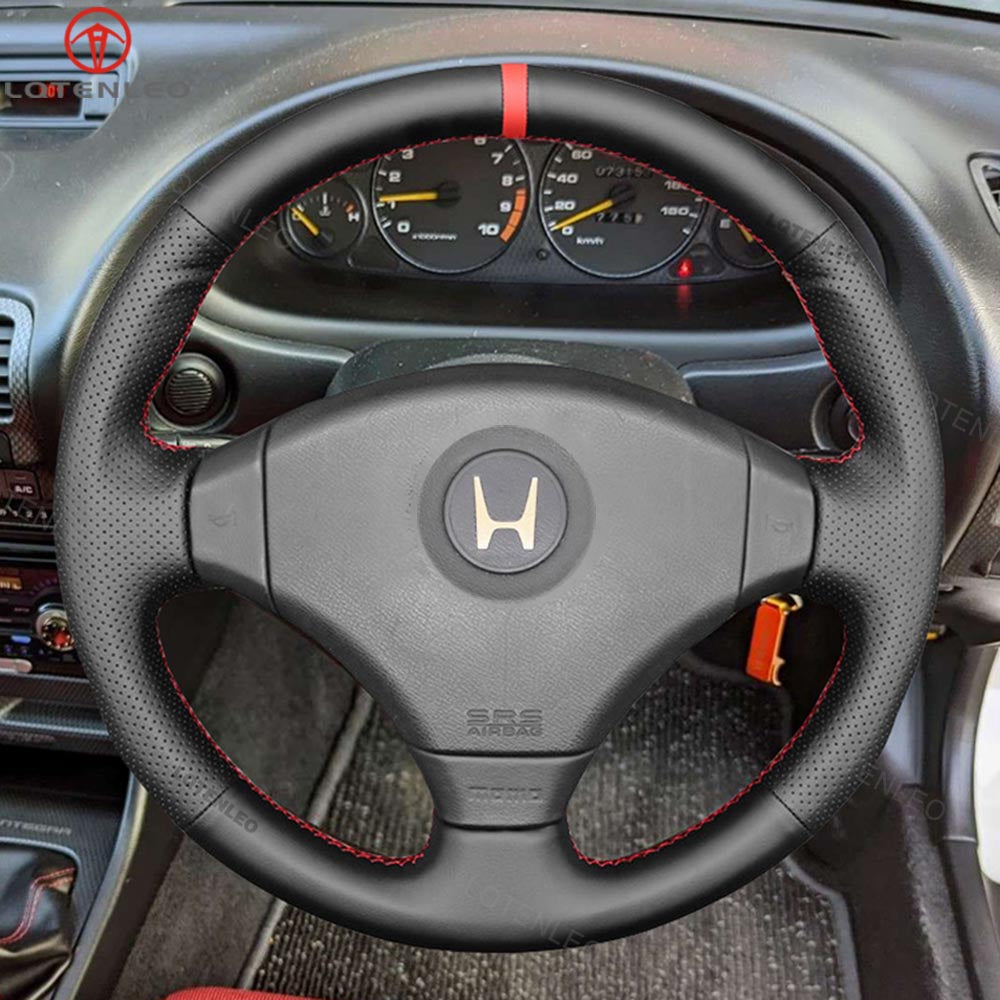LQTENLEO Black Leather Suede Hand-stitched Car Steering Wheel Cover for Honda Integra Type R DC2 Civic Type R EK9 Accord Type R