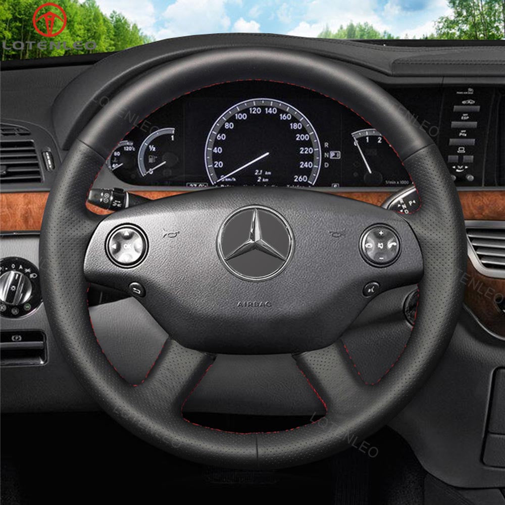 LQTENLEO Black Leather Suede Hand-stitched Car Steering Wheel Cover for Mercedes Benz CL-Class C216 2007-2010 / S-Class W221 2007-2009