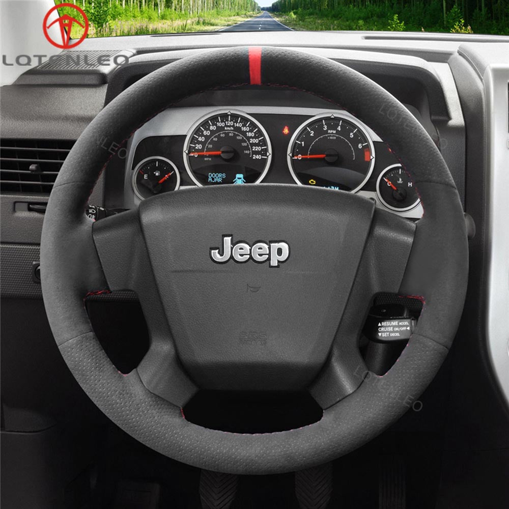 LQTNELO Black Alcantara Genuine Leather Hand-stitched Car Steering Wheel Cove for Jeep Compass I(MK49) / Patriot