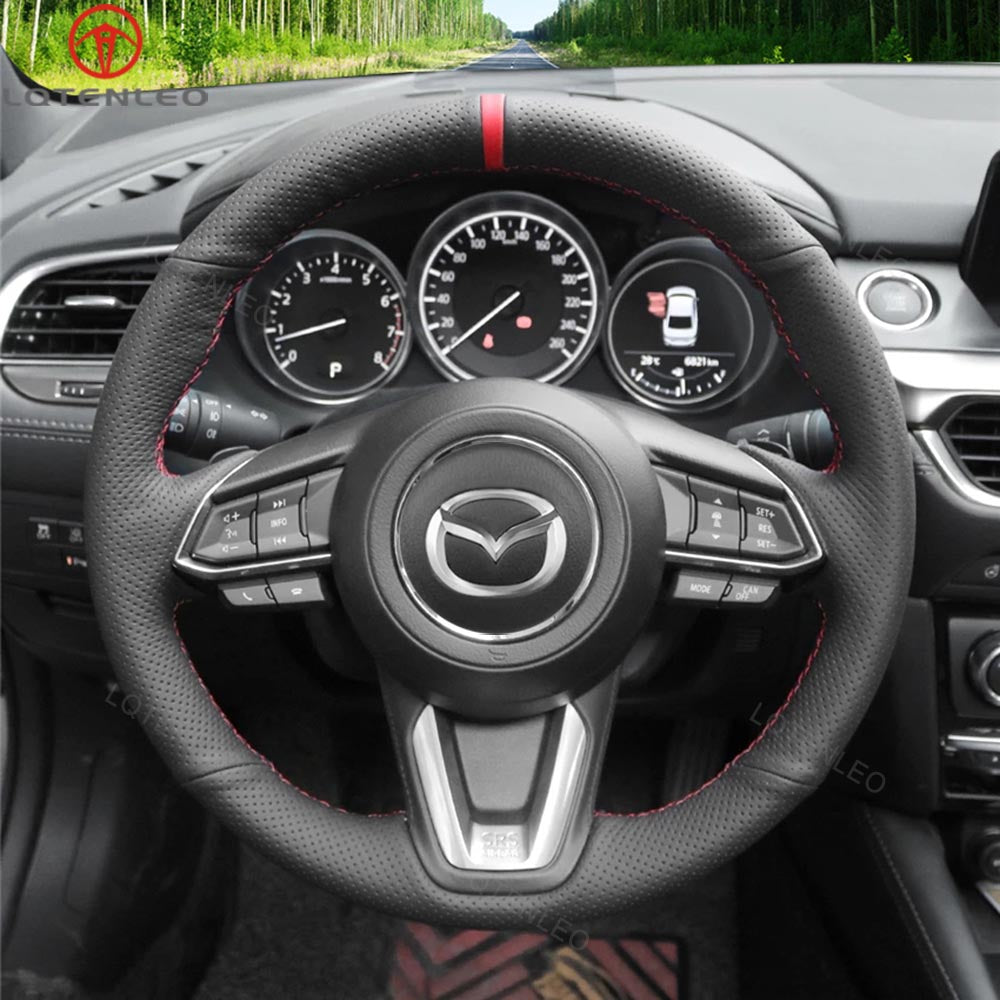 LQTENLEO Alcantara Leather Suede Hand-stitched Car Steering Wheel Cover for Mazda 3 Axela / Mazda 6 Atenza / CX-3 / CX-5 / CX-9 / for Toyota Yaris