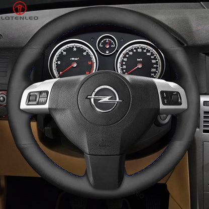 LQTENLEO Black Leather Suede Hand-stitched Car Steering Wheel Cover for Opel Astra Vectra Corsa Signum Vauxhall Zaflra 2002-2014 Holden Astra 2004-2009