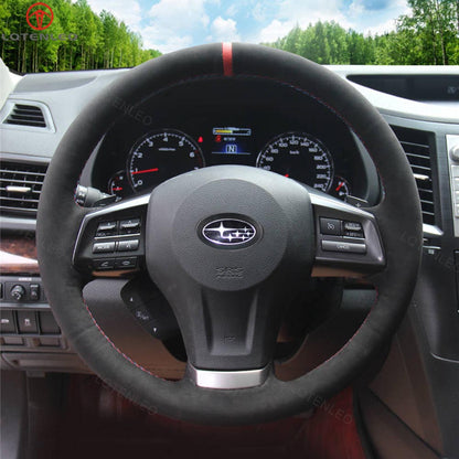 LQTENLEO Black Leather Suede Car Steering Wheel Cover for Subaru Forester 2013-2016 Legacy 2012-2014 Outback 2012-2014  XV (Crosstrek) 2013-2015 Impreza 2012-2016