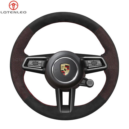 LQTENLEO Alcantara Carbon Fiber Leather Suede Hand-stitiched Car Steering Wheel Cover for Porsche 911 (992) / Macan/ Panamera / Taycan