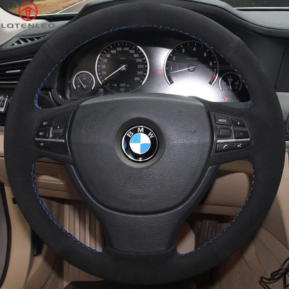 LQTENLEO Genuine Leather Car Steering Wheel Cove for BMW 5 Series F10 (Sedan)/ 5 Series F11 (Touring) / 5 Series F07 (GT Gran Turismo) / 7 Series F01 (Sedan)/ 7 Series F02 (Long Wheelbase Sedan)
