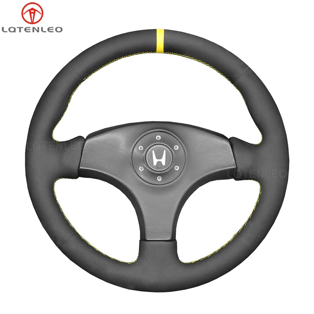 LQTENLEO Black Leather Suede Hand-stitched Car Steering Wheel Cover for Honda Integra Type R DC2 1996-1998