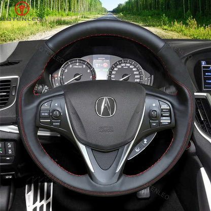 LQTENLEO Carbon Fiber Leather Suede Hand-stitched Car Steering Wheel Cover for Acura TLX 2015-2020