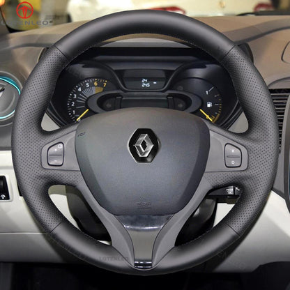 LQTENLEO Black Leather Suede Hand-stitched Car Steering Wheel Cover for Renault Clio 4 IV 2012-2016 / Captur 2013-2016