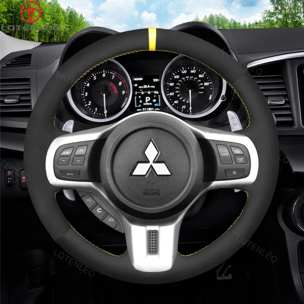 LQTENLEO Alcantara Carbon Fiber Leather Suede Hand-stitched Car Steering Wheel Cover for Mitsubishi Lancer Evolution EVO X 10 2008-2015
