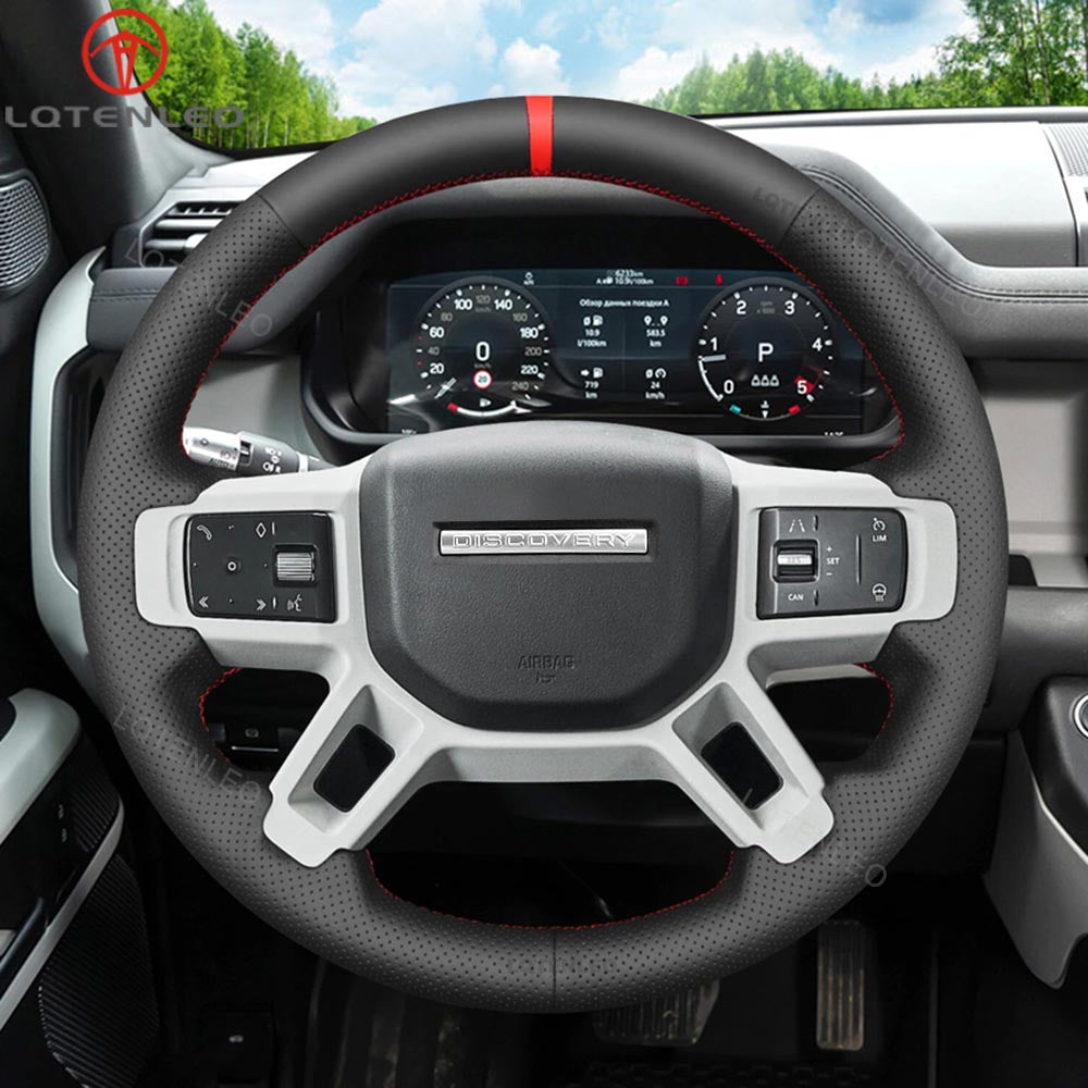 LQTENLEO Carbon Fiber Leather Suede Hand-stitched Car Steering Wheel Cover for Land Rover Defender Discovery
