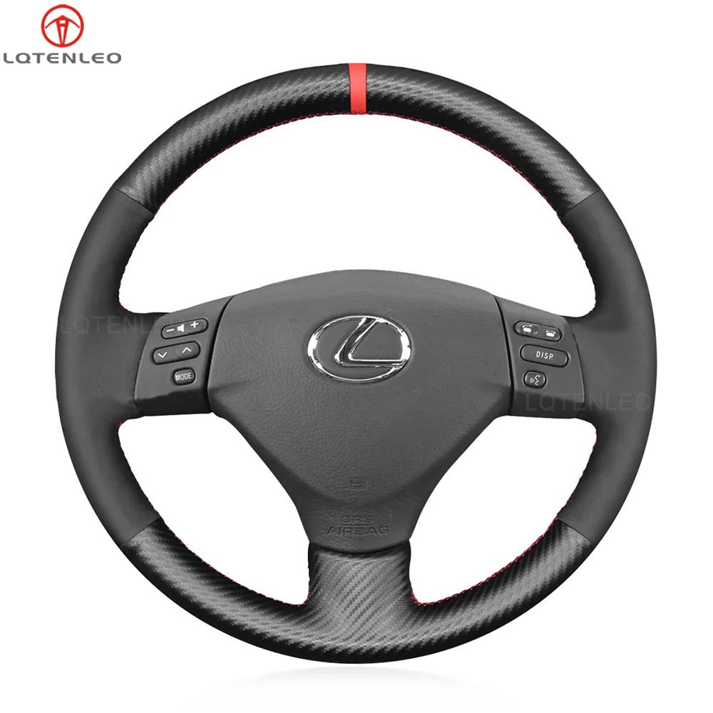 LQTENLEO Black Carbon Fiber Leather Suede Hand-stitched Car Steering Wheel Cover for Lexus RX330 RX400h RX400 2004-2007