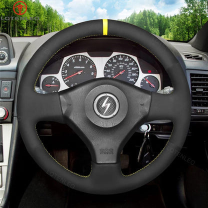 LQTENLEO Alcantara Leather Suede Hand-stitiched Car Steering Wheel Cover for Nissan 200SX S15 Silvia Skyline R34 GTR GT-R