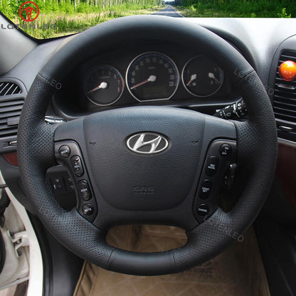 LQTENLEO черный натуральная кожа из углеродного волокна, замша, сшитый вручную чехол на руль автомобиля для Hyundai Santa Fe 2007-2012 