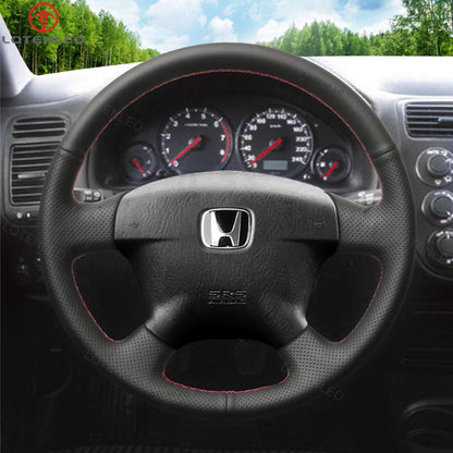 LQTENLEO Black Leather Suede Hand-stitched Car Steering Wheel Cover for Honda Civic 2001-2003 / Odyssey 2002-2004 / Stream 2000-2004