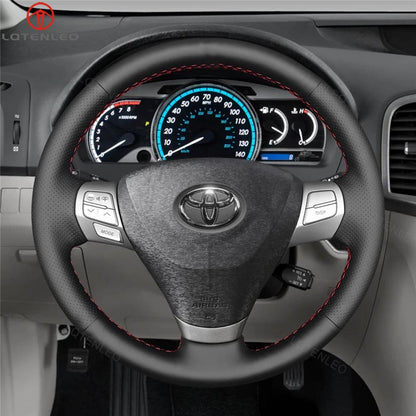 LQTENLEO Carbon Fiber Leather Suede Hand-stitched Car Steering Wheel Cover for Toyota Solara (Camry Solara) 2007-2008 / Venza 2009-2012