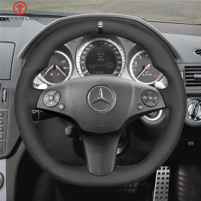 LQTENLEO Carbon Fiber Leather Suede Hand-stitched Soft Car Steering Wheel Cover for Mercedes Benz AMG C63 W204 C219 W212 R230 C197 R197