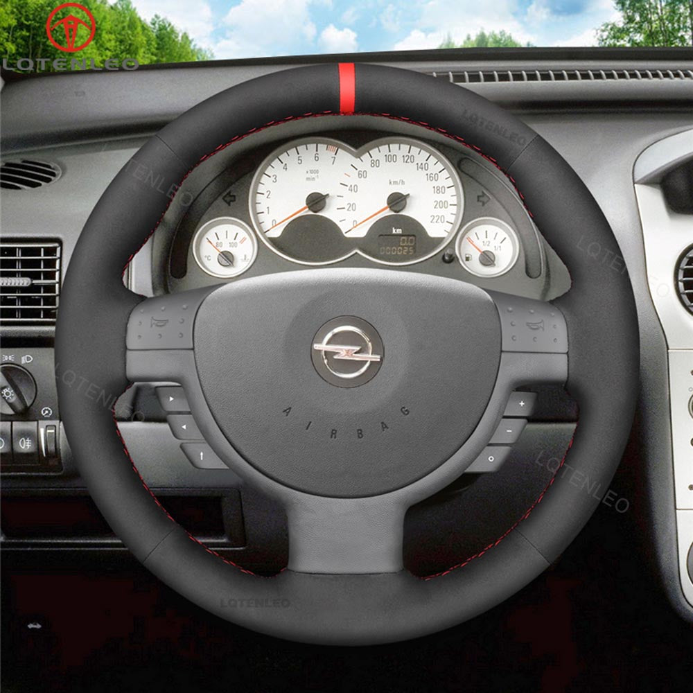 LQTENLEO Black Leather Suede Hand-stitiched Car Steering Wheel Cover for Opel Corsa C Combo C Vauxhall Corsa C Holden Barina Tigra