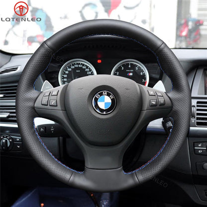 LQTENLEO Black Leather Suede Hand-stitched for BMW M Sport X5 E70 M50d 2006-2013 M Sport X6 E71 M50d 2009-2014