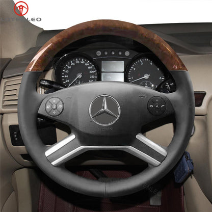 LQTENLEO Black Carbon Fiber Leather Suede Hand-stitched Car Steering Wheel Cover for Mercedes Benz GL-Class X164/ M-Class W164/ R-Class