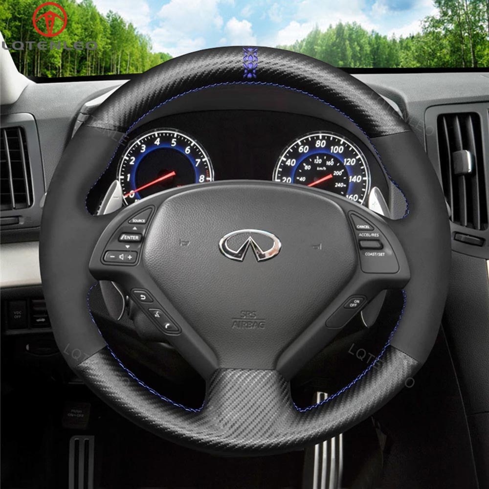 LQTENLEO Carbon Fiber Leather Suede Hand-stitiched Car Steering for Infiniti G25 EX EX35 Q40 Q60 QX50