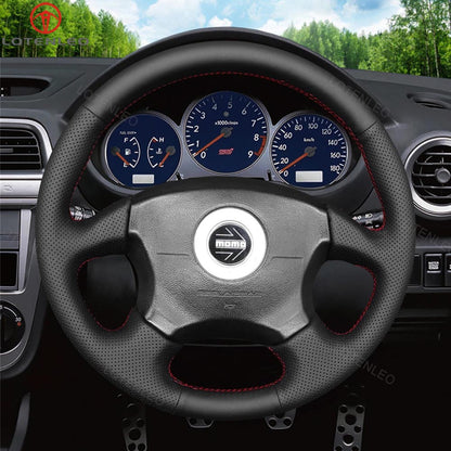 LQTENLEO Black Genuine Leather Suede Hand-stitched Car Steering Wheel Cover for Subaru Impreza WRX 2002-2004 / Impreza WRX STI 2004