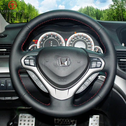 LQTENLEO Carbon Fiber Leather Sude Hand-stitched Car Steering Wheel Cover for Honda Spirior / Acura TSX 2009-2014 / TSX (Sport Wagon) 2011-2012