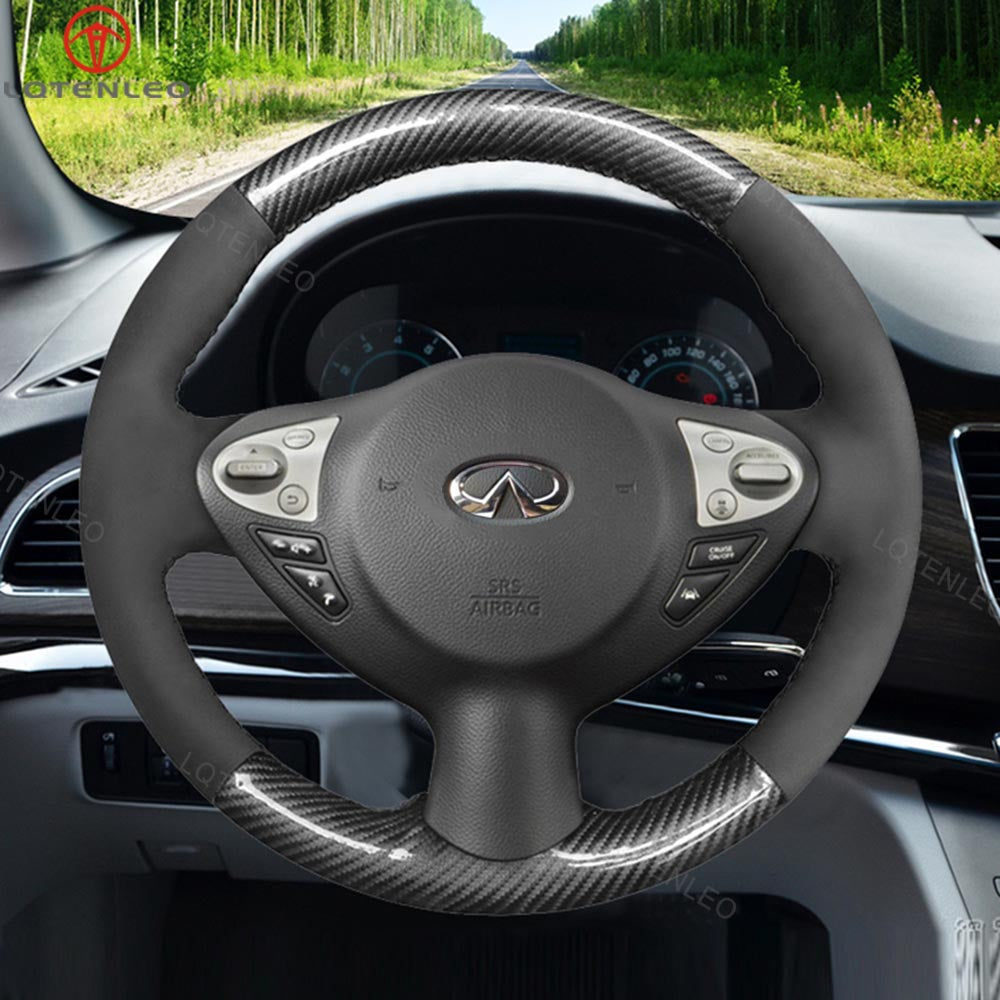 LQTENLEO Carbon Fiber Leather Suede Hand-stitched Car Steering Wheel Cover for Infiniti FX FX30d FX35 FX37 FX50 QX70/ for Nissan Juke F15