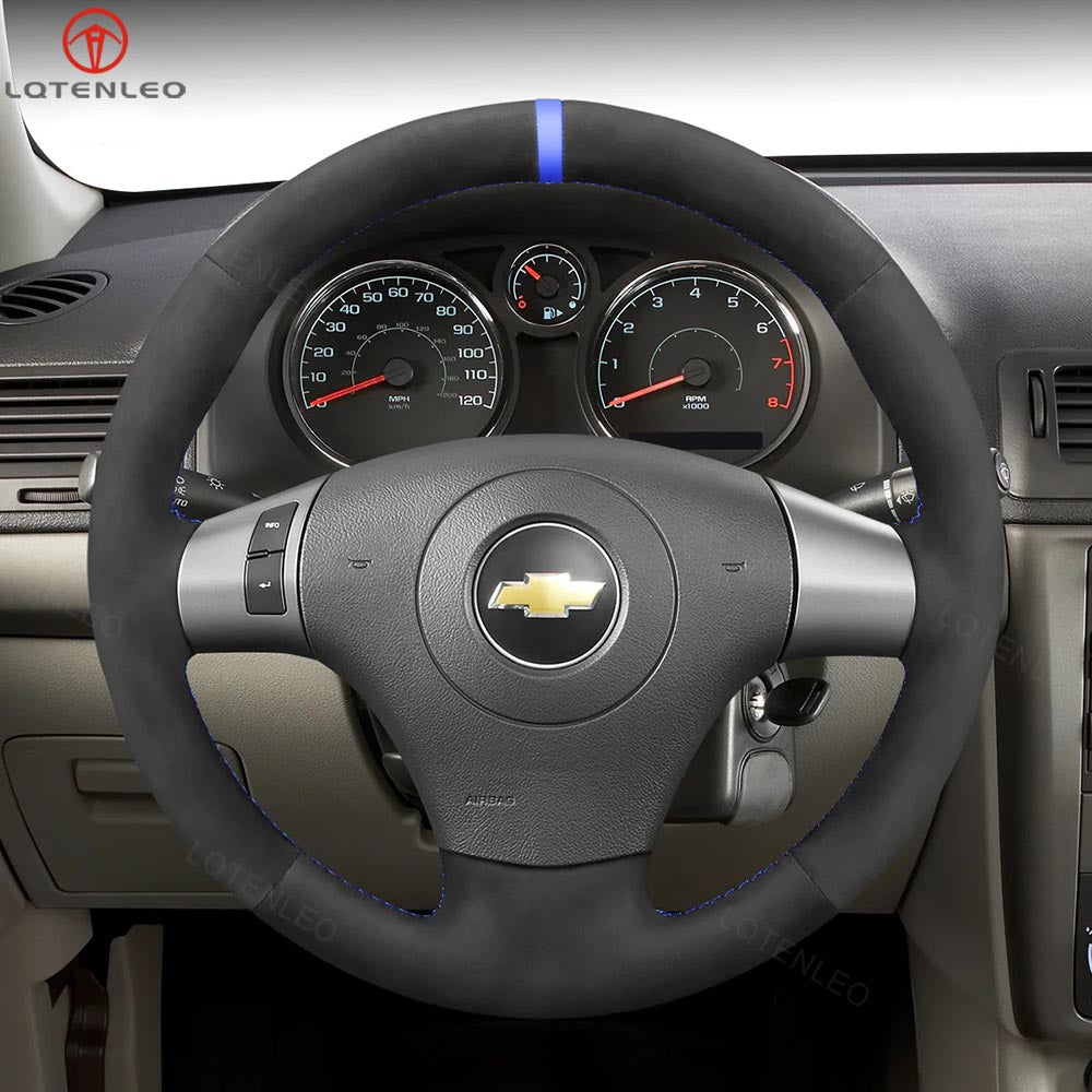 LQTENLEO Black Leather Suede Hand-stitched Car Steering Wheel Cover for Chevrolet Malibu HHR Cobalt for Pontiac G5 G6 Solstice Torrent