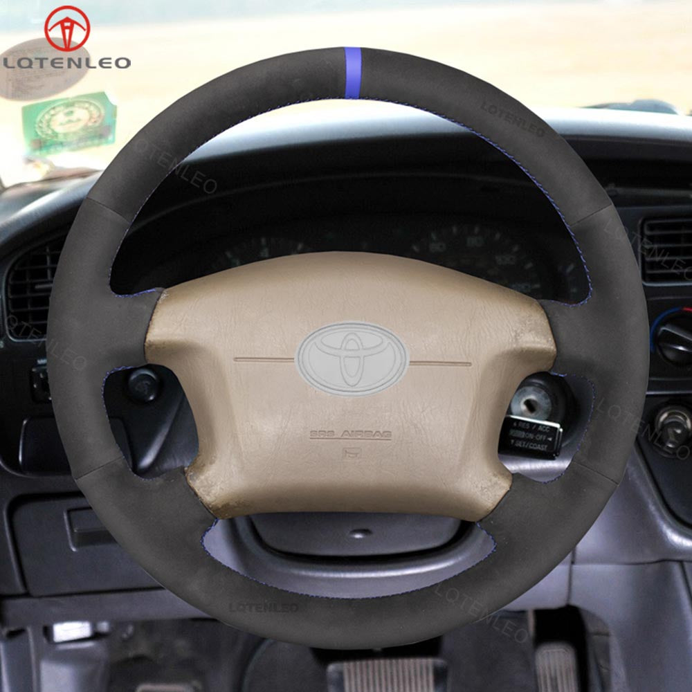 LQTENLEO Black Genuine Leather Suede Hand-stitched Car Steering Wheel Cover for Toyota 4Runner Camry Corolla Sienna Tundra
