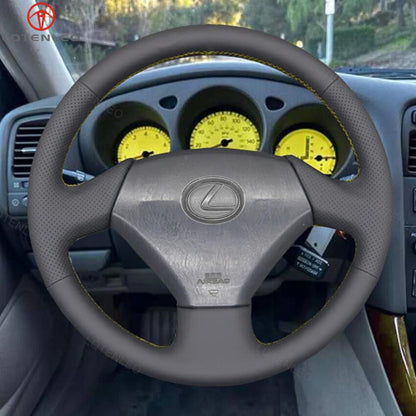 LQTENLEO Black Leather Suede Hand-stitched Car Steering Wheel Cover for Lexus GS300 GS400 1998-2000