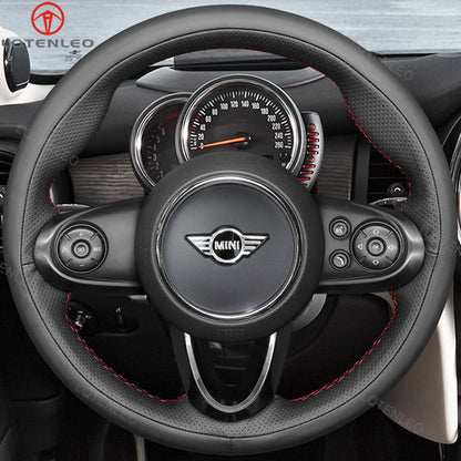 LQTENLEO Carbon Fiber Leather Suede Hand-stitched Car Steering Wheel Cover for Mini Clubman Convertible Countryman