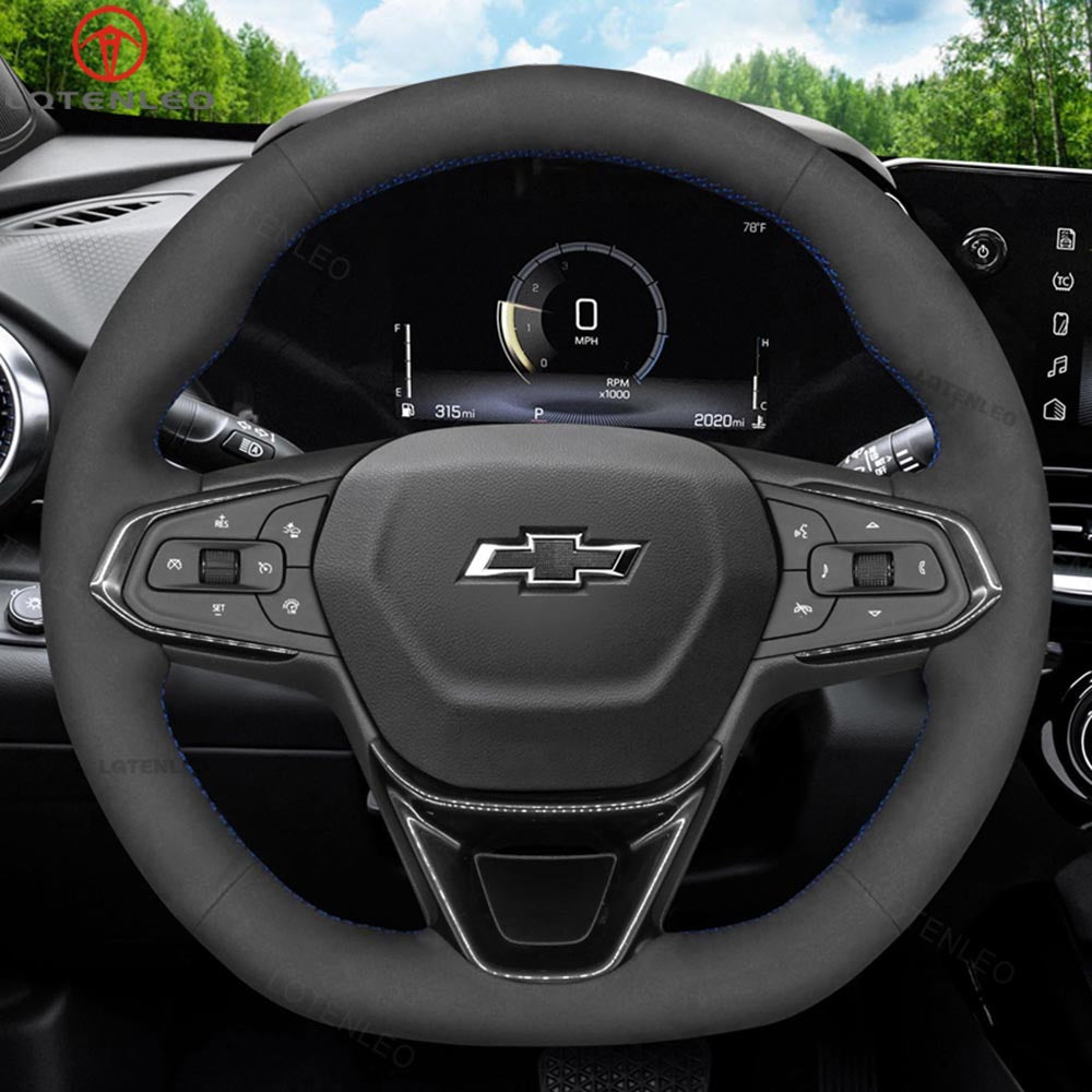 LQTENLEO Black Suede Red Marker Hand-stitched Car Steering Wheel Cove for  2024 Chevrolet Trax 2024 / Trailblazer 2024