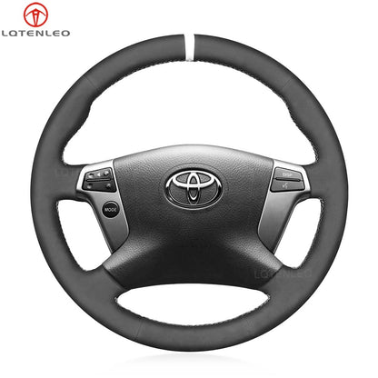 LQTENLEO Black Lether Suede Hand-stitched Car Steering Wheel Cover for Toyota Avensis 2003-2008