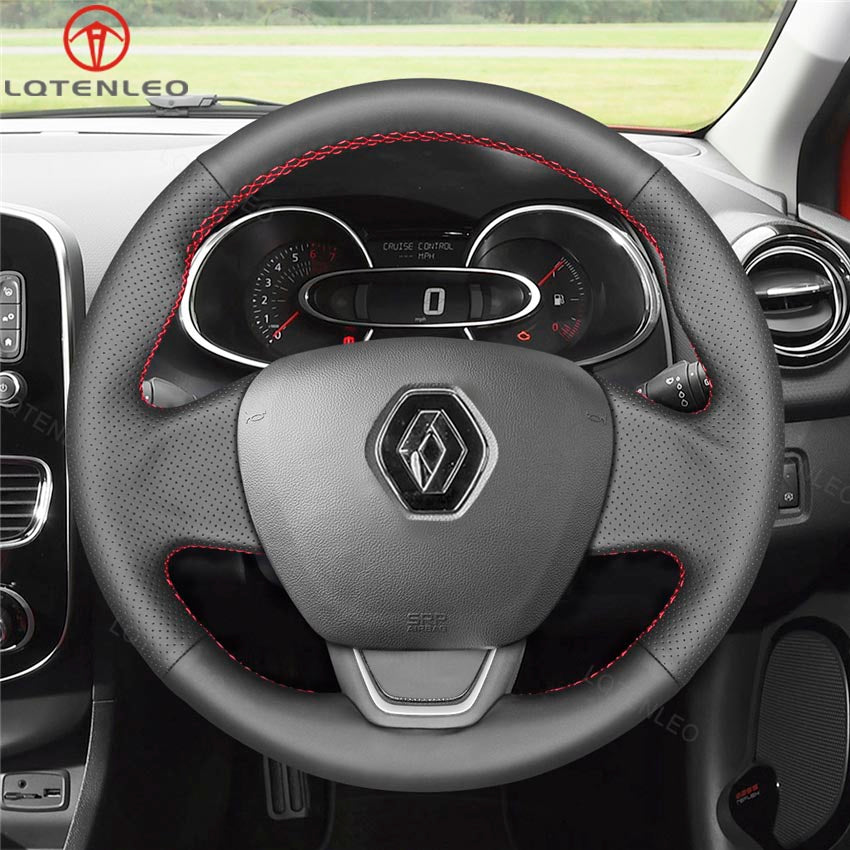 LQTENLEO Black Leather Suede Hand-stitched Car Steering Wheel Cover for Renault Kaptur Captur 2016-2020