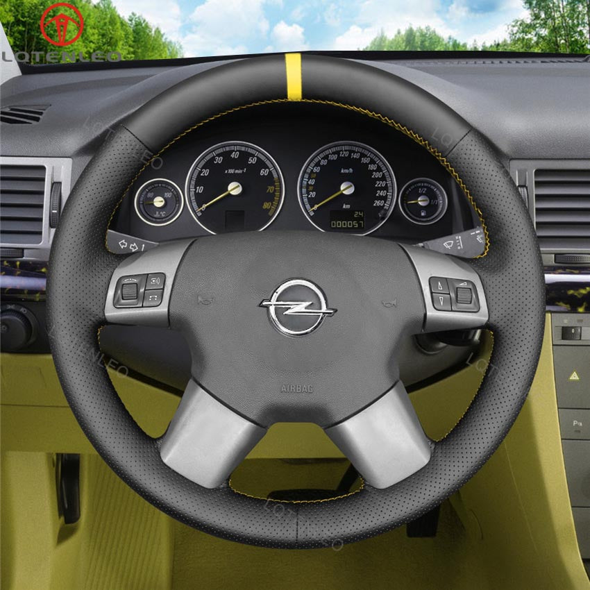 LQTENLEO Black Genuine Leather Suede Hand-stitched Car Steering Wheel Cover for Opel Vectra C Signum for Vauxhall Vectra C Signum for Holden Vectra
